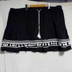 Lane Bryant Women's Skirt 26/28 Black w/White Tassels Drawstring Cotton Lined